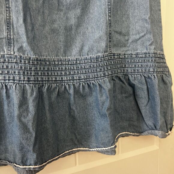 Vintage Denim Broomstick Skirt Large Tiered Midi Prairie Cottage Western Size 12 - Picture 4 of 9